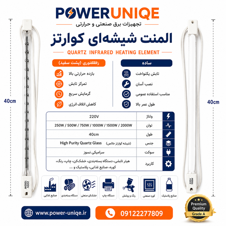 المنت شیشهای کوارتز ساده و رفلکتوری
